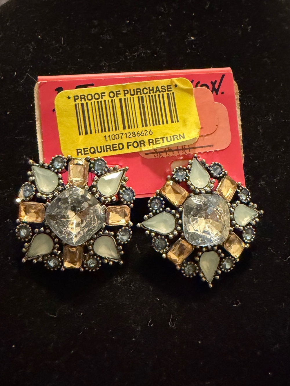 Betsey Johnson Clear, Cream, Gold Floral Cluster Earrings